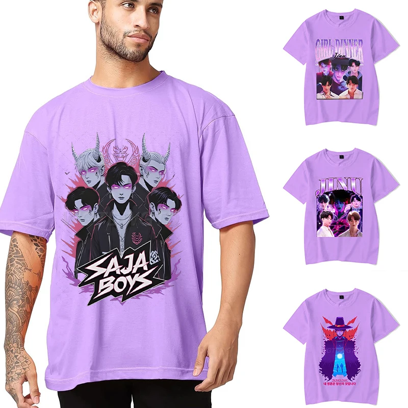 

Saja Boys Jinu Мужская футболка с принтом Женская мода KPop Demon Hunters Рубашка с коротким рукавом Повседневная аниме KPop Охотники на демонов Уличная одежда