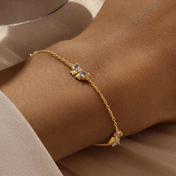 ROXI 925 Sterling Silver Blue Bownot Zircon Bracelet Girl/Princess Fashion Classic Dinner Party Boutique Jewelry Gift pulseras