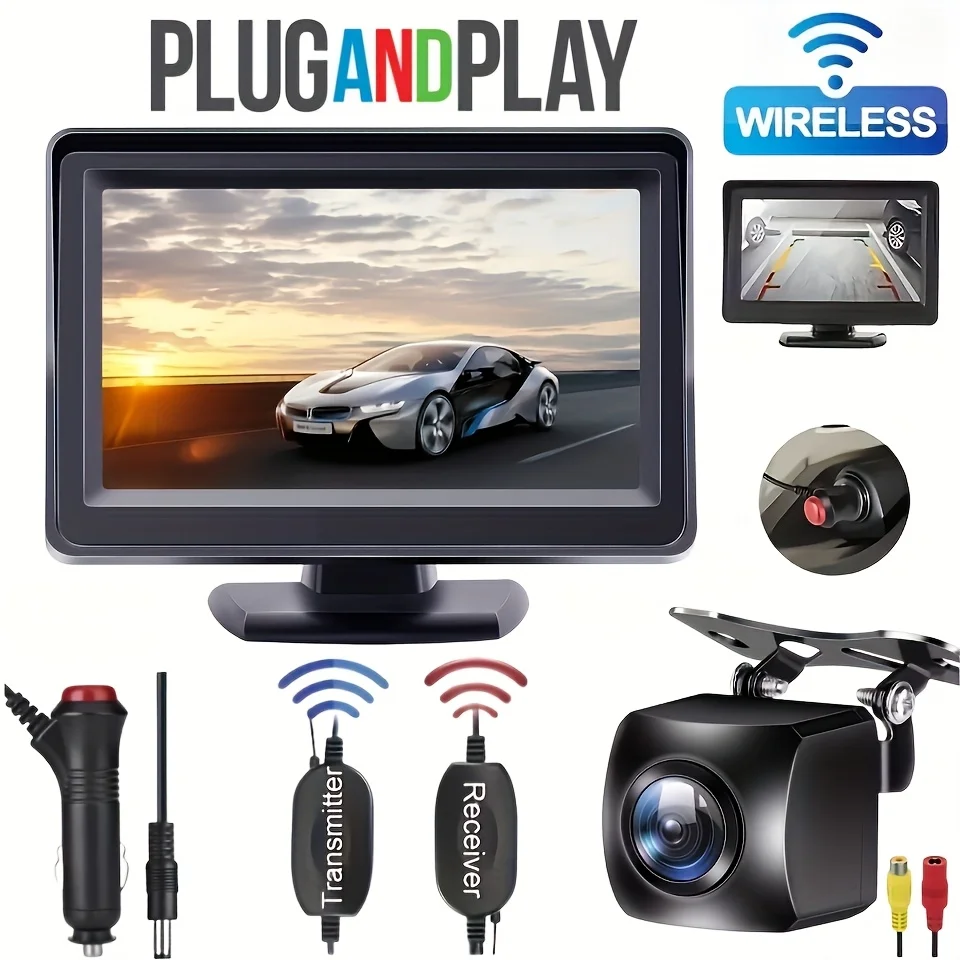 

Backup Camera with 10.92cm Car Monitor, Easy Install Rear View Camera Super Night Vision Reverse Cam , Without Battery.