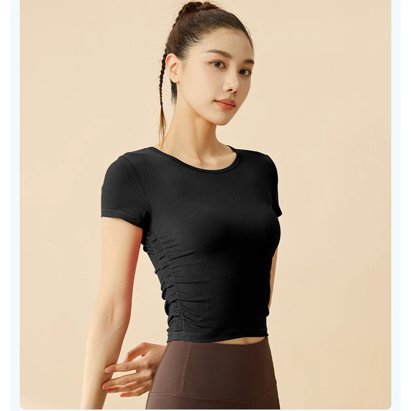 Summer Women Striped Sports Short Sleeve T-shirt New Breathable Fitness Short Sleeve Slim Fit Skin-Friendly Yoga Top for Pilates