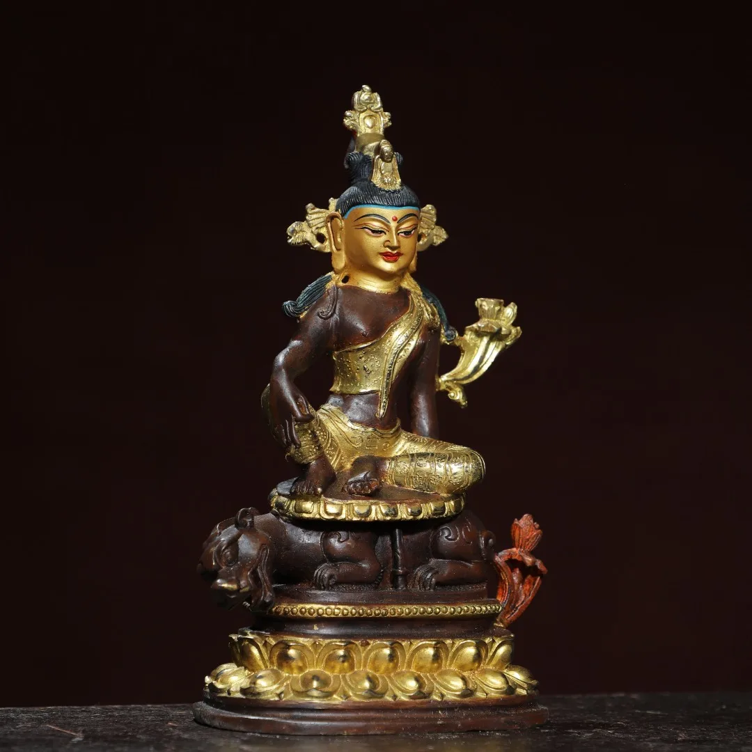 

8"Tibetan Temple Collection Old Bronze Gilded Painted Face Northern Wei Buddha Manjushri Bodhisattva Buddha Worship Hall