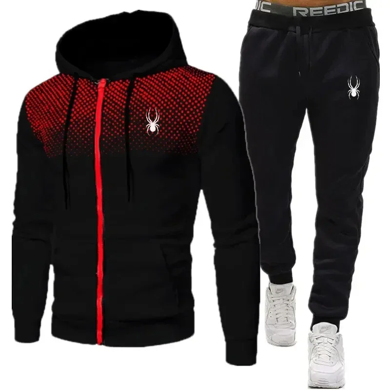 Ropa deportiva con capucha para hombre, conjunto de chaqueta con cremallera y pantalones deportivos, moda de 2 piezas, primavera y otoño, entrenamiento para trotar