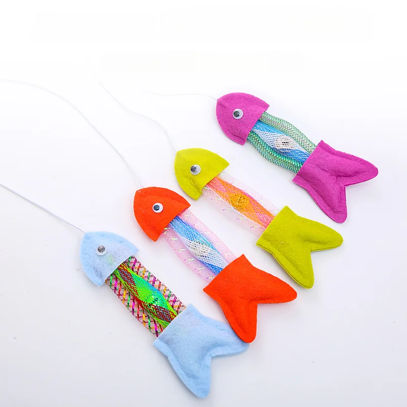 New Funny Tassel Cat Stick Colored Fun Bells Fish Type Pet Interactive Playing Toy for Cats Teaser Kitten Fishing Rod Wand Toy