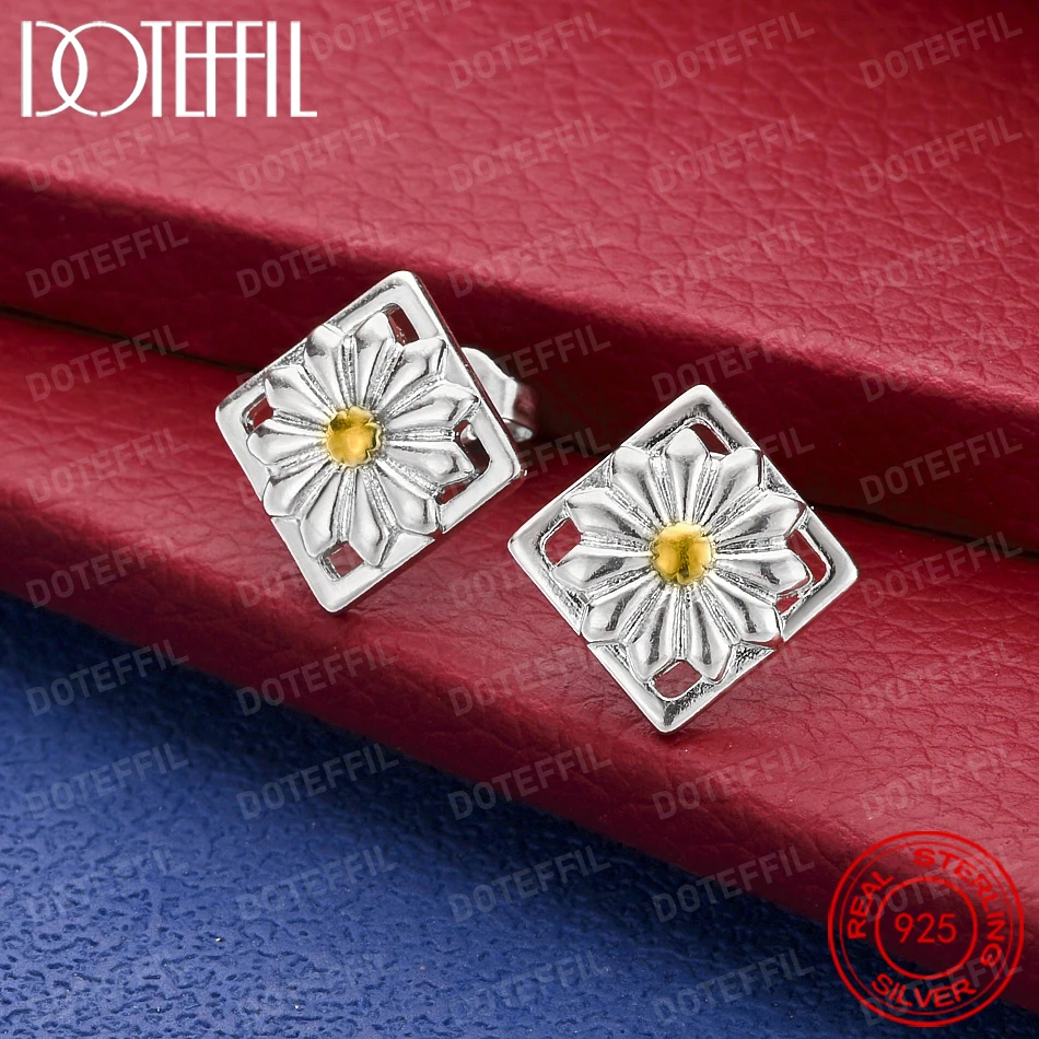 Elegante, zarte, quadratische Gänseblümchen-Ohrringe aus 925er-Sterlingsilber für Damen, modischer Party- und Hochzeitsschmuck