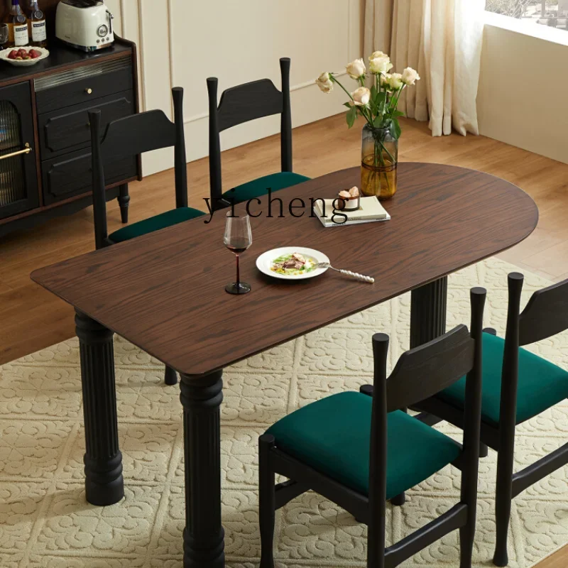 ZC Solid Wood Dining Table and Chair Retro Roman Column High-Grade Table Living Room Home Dining Table