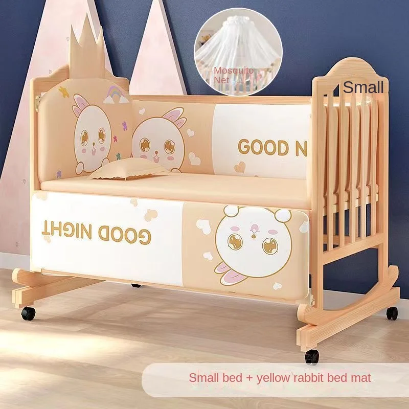 Baby crib, cradle, rocking bed, newbornrocking bed, solid wood, old-fashioned rocking bed