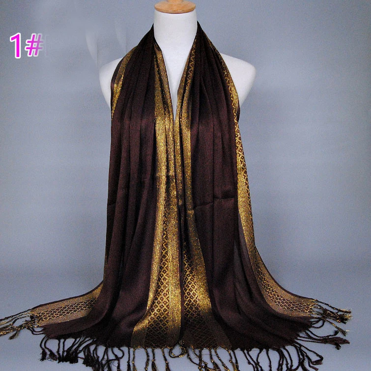 2024 Luxury Brand Women Gold Cotton Solid Color Muslim Head Scarf Shawls and Wraps Glitter Pashmina Bandana Female Foulard Hijab