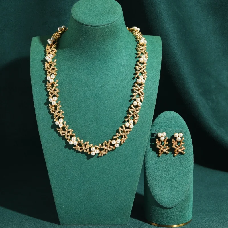 Vintage Gold Color Tree Branch Pearl Jewelry Sets Necklace Earrings Birthday Party Luxury Classic High Quality Gift 2026 New