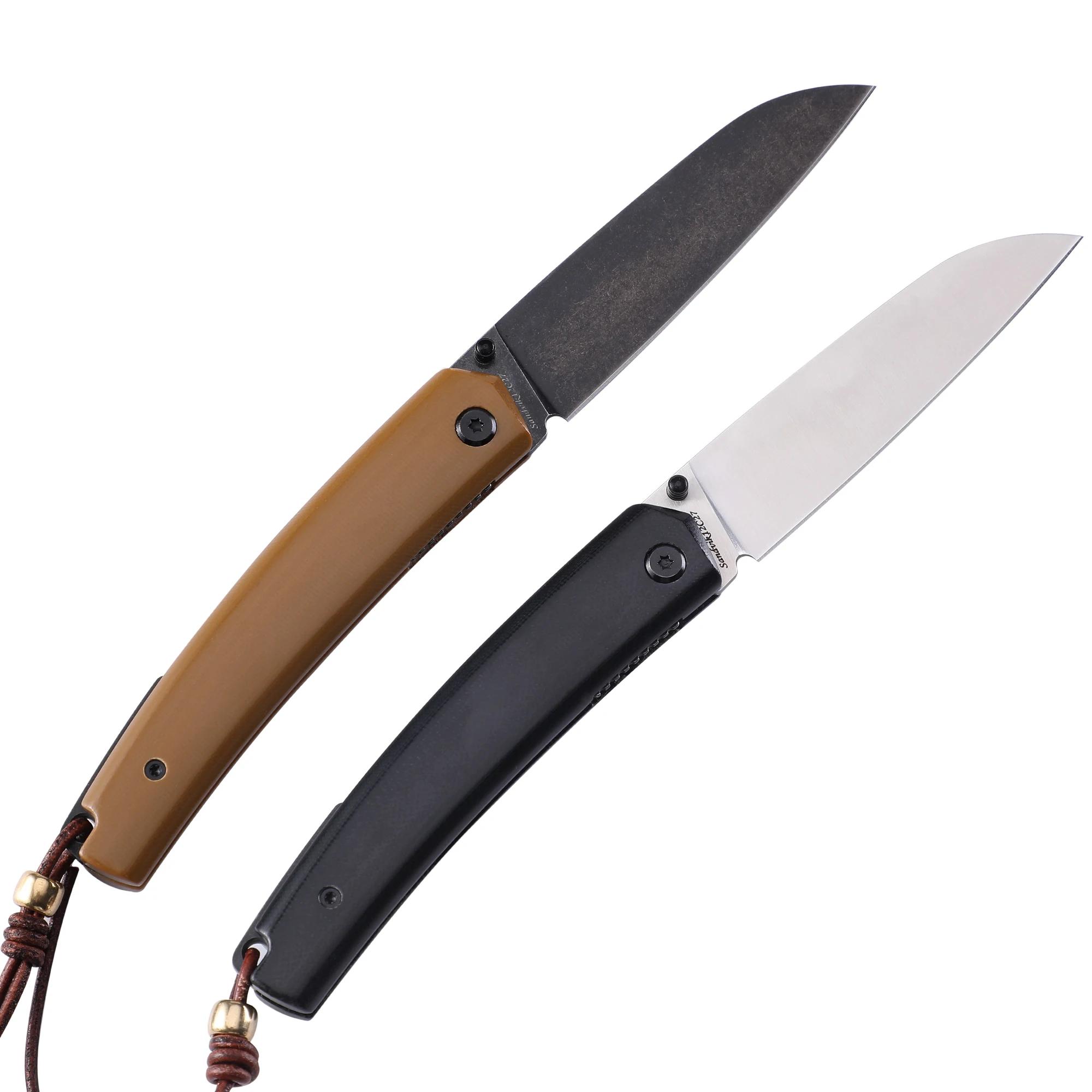 Cuchillo plegable de acero petrificado 12C27, herramienta de supervivencia EDC con mango de sándalo, de bolsillo, para acampar al aire libre,