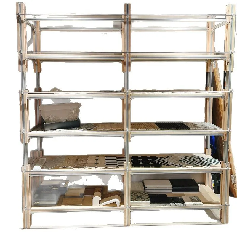 

Solid wood multi-layer shelf office partition Nordic simple display living room bookshelf metal floor light luxury