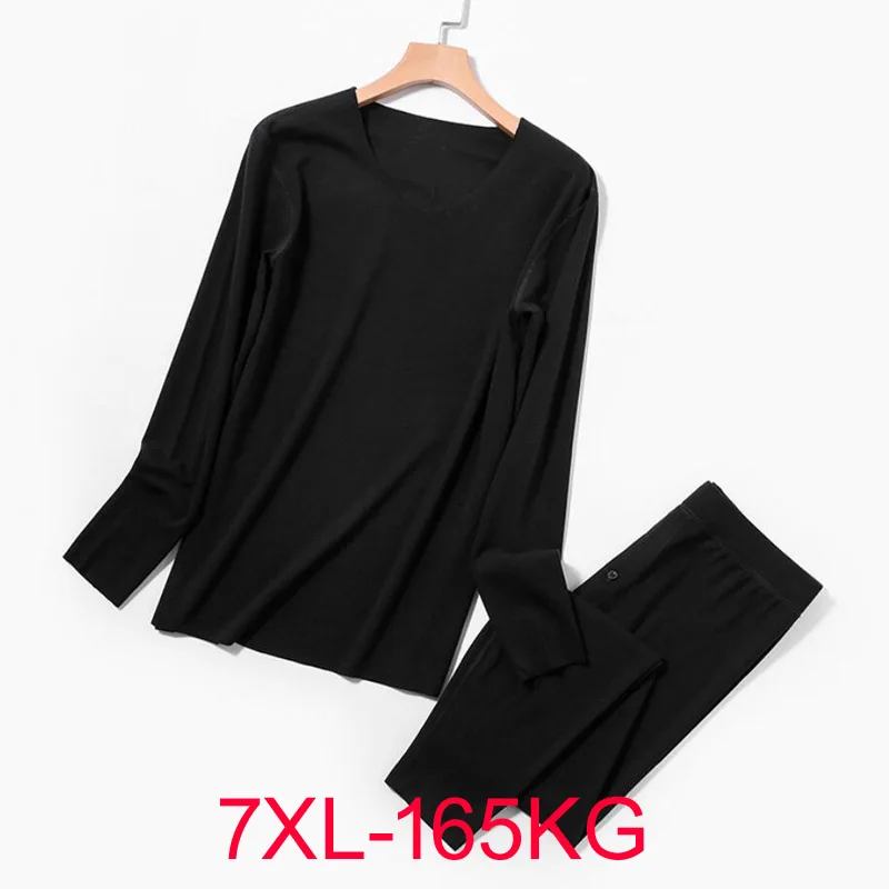 

Plus Size 7XL 165KG Autumn Long Sleeve Men Pajamas Sets Fever thermal underwear O Neck Home Wear Large size top and pants