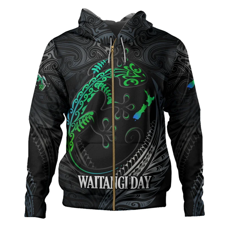 New Zealand Waitangi Day Lizards Maori Graphic Zip Hoodie New In Hoodies & Sweatshirts Hoodies For Men Pullover Coat Y2k Tops