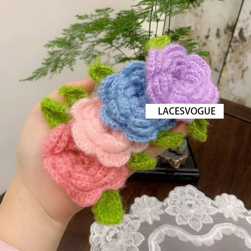 4PCS Handmade Yarn Crochet Knitted Flower Applique, DIY Patchwork, Needlework Sewing Accessories, Cloth paste