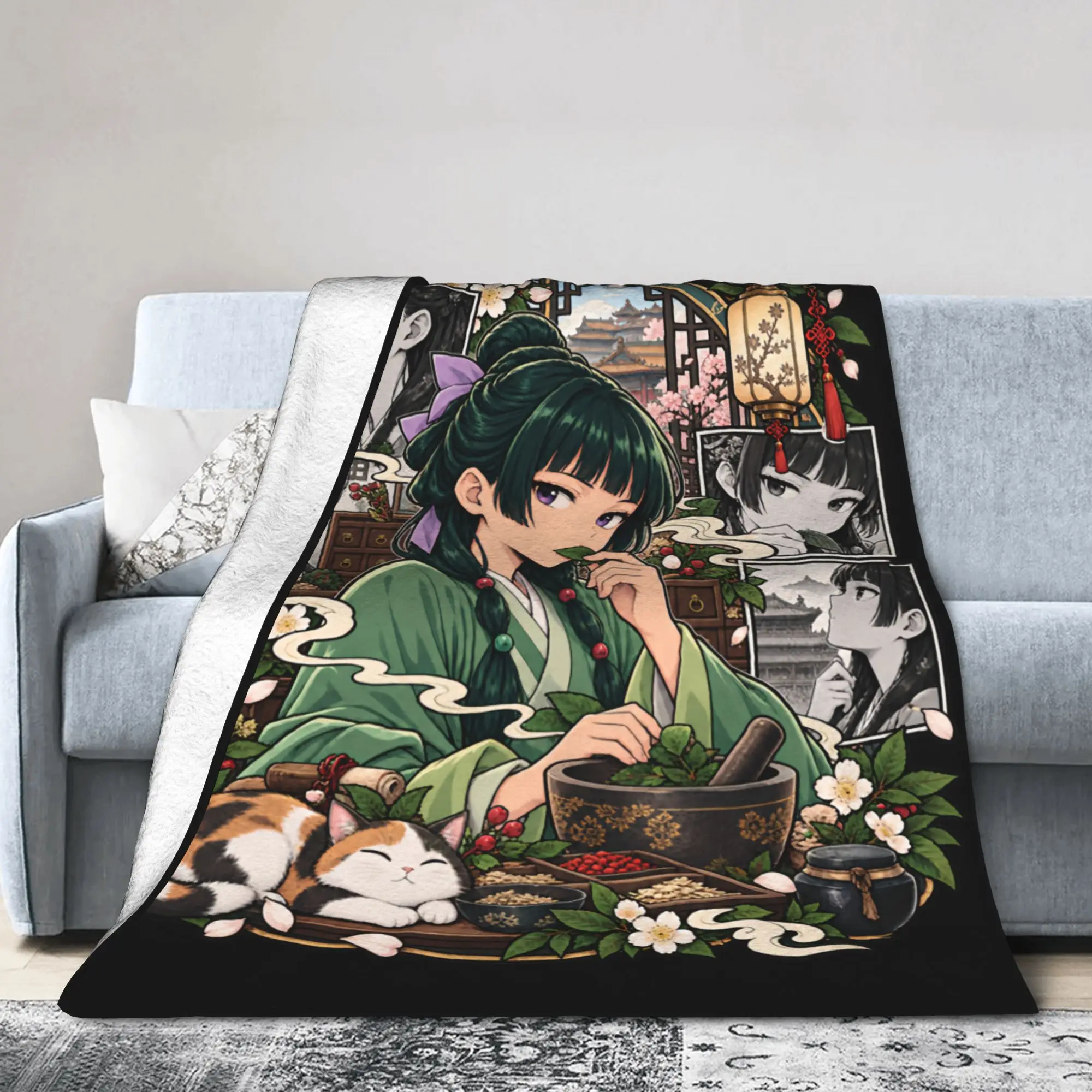 Maomao Secrets in Bloom Flannel Blanket The Apothecary Diaries Anime Funny Throw Blankets for  Sofa Bedding Lounge Bedspread