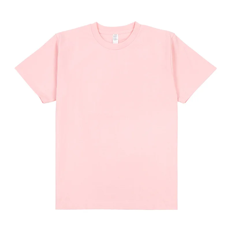 100% cotton large size 250g candy color lotus root pink loose solid color cotton short-sleeved T-shirt for men and women