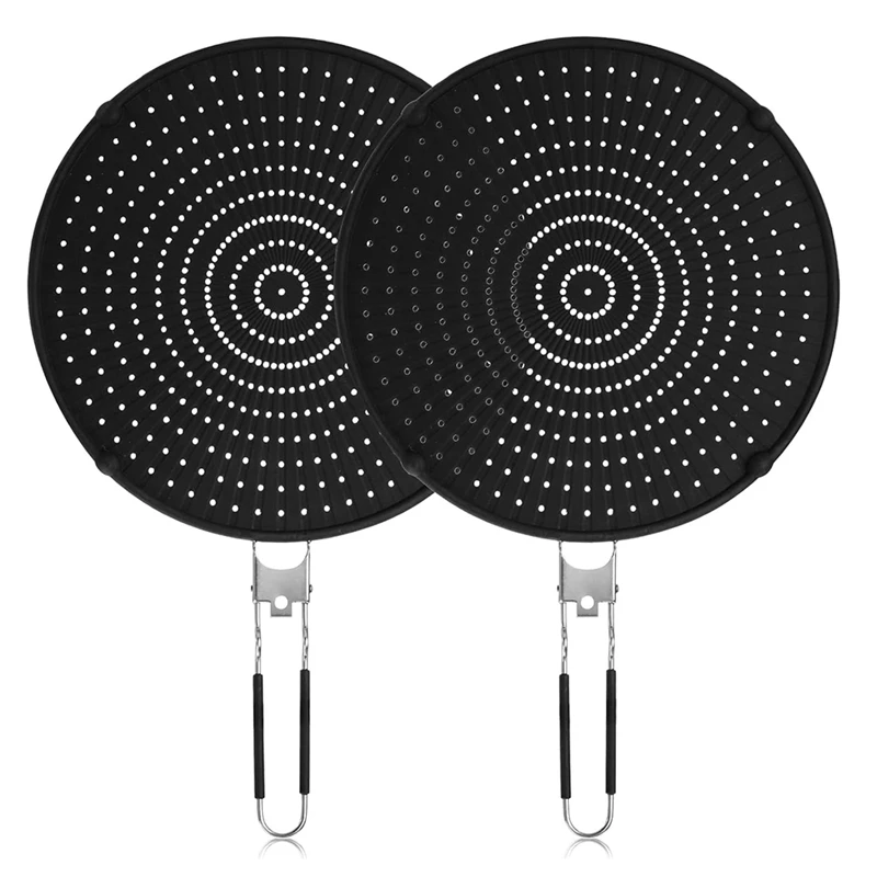 

2Pack Silicone Splatter Screen For Frying Pan -12.5Inch Stainless Steel Grease Splatter Guard With Folding Handle