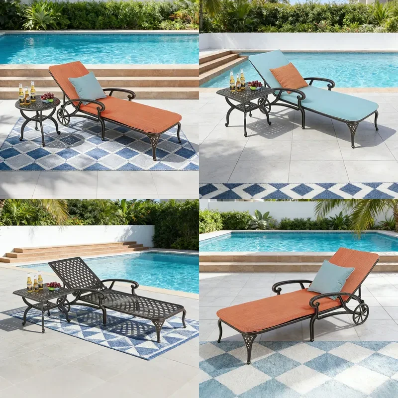 Cast Aluminum Outdoor Lounge Chair for Balcony Deck Poolside Villa Hotel Sunbathing Weatherproof Patio Furniture