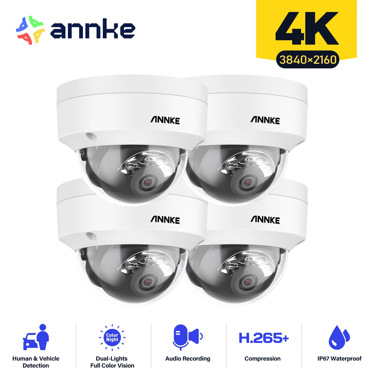 ANNKE-Caméra de surveillance extérieure POE 8MP/Ultra HD 4K (C800), dispositif de sécurité sans fil, étanche IP67, avec EXIR, vision nocturne, SACCTV par e-mail, 4 pièces