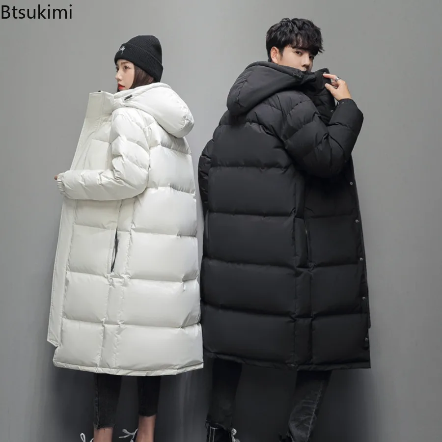 

2025 New Men's Down Jackets Fashion Slim Warm Long Cotton-padded Jackets Korean Style Hooded Couple Coats Winter Leisure Parkas