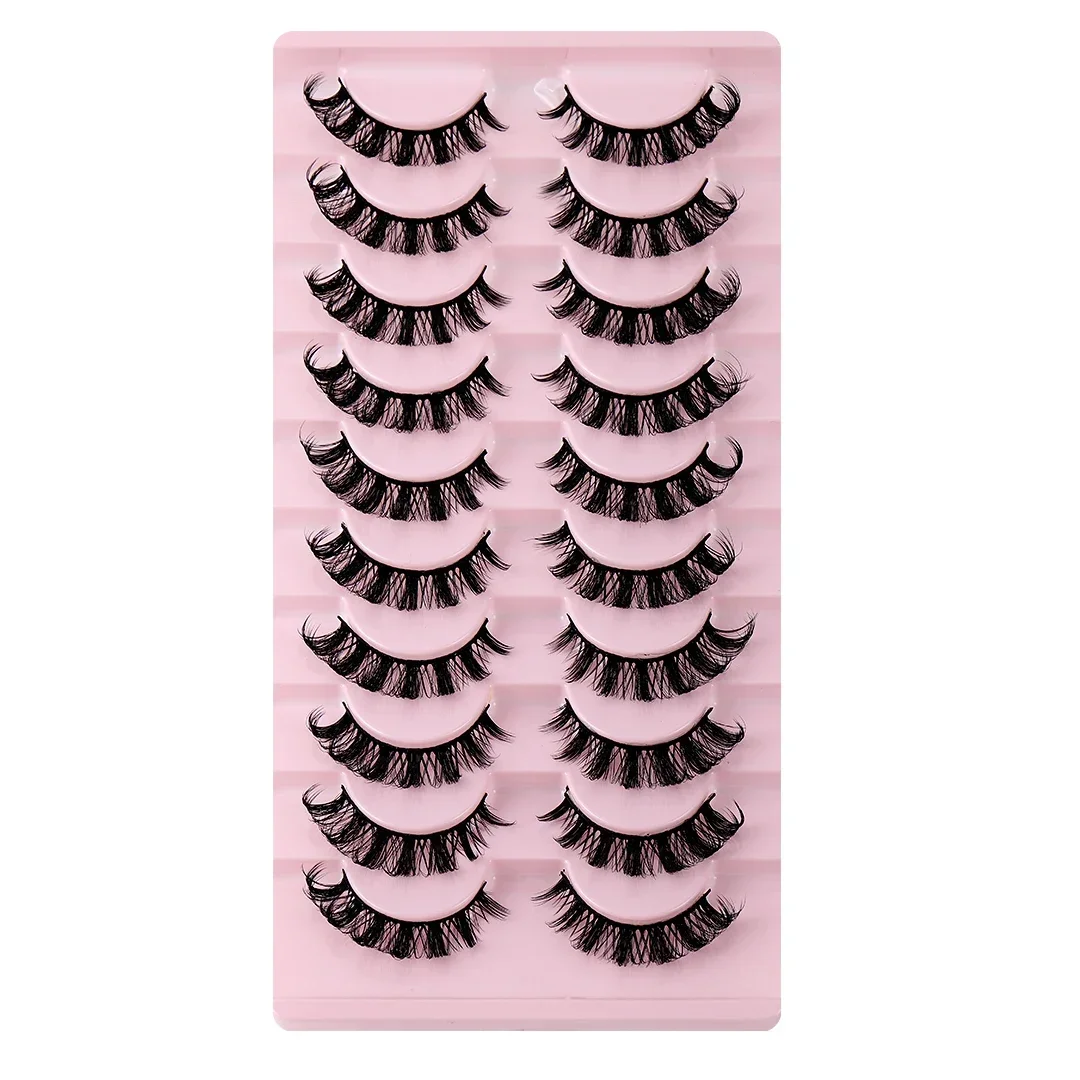 10 Pairs Russian Strip Lashes D Curl Faux Mink Lashes Natural Look Fluffy Volume Wispy Russian Lashes 3D Effect Fake Eyelashes