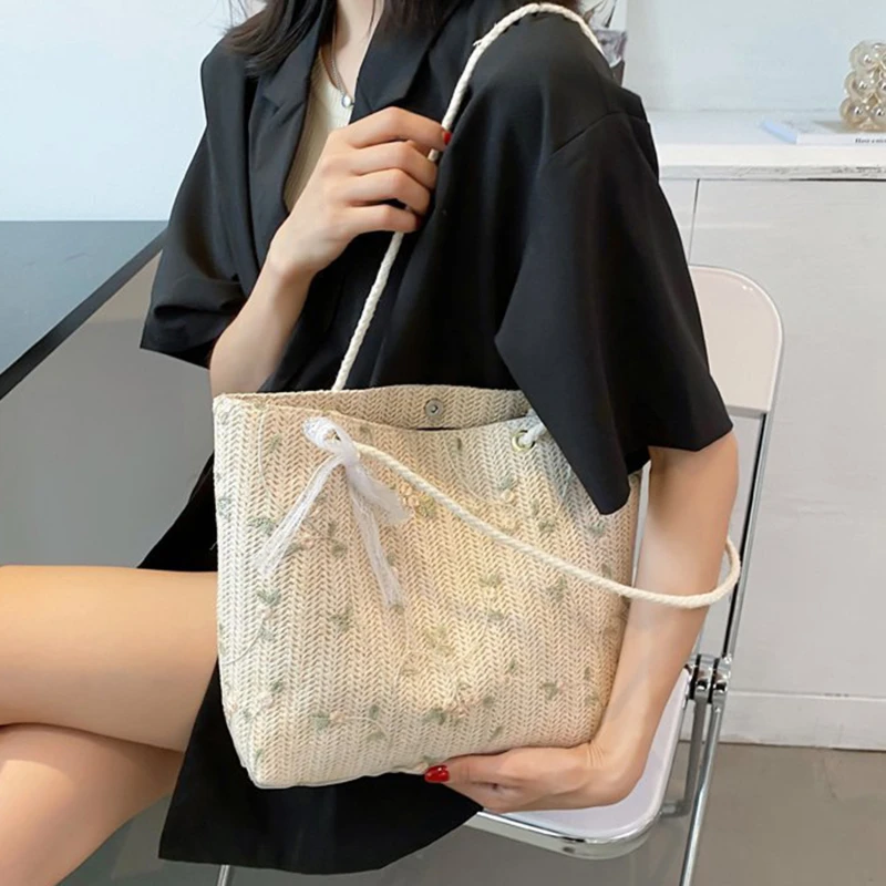 Handbag Women Lace Ins Straw Multi-purpose Single Shoulder Bag Female Fashion Large Capacity Hand Woven Totes For Ladies