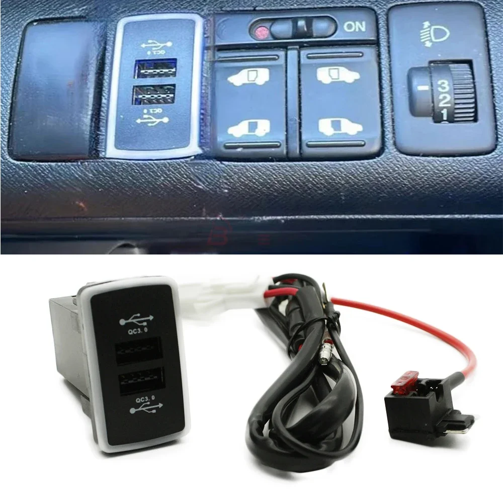 

Car Dual USB Charger Socket Fast Charge Adapter QC3.0 Power Outlet Switch for Honda Fit 2008-2013 Accessories