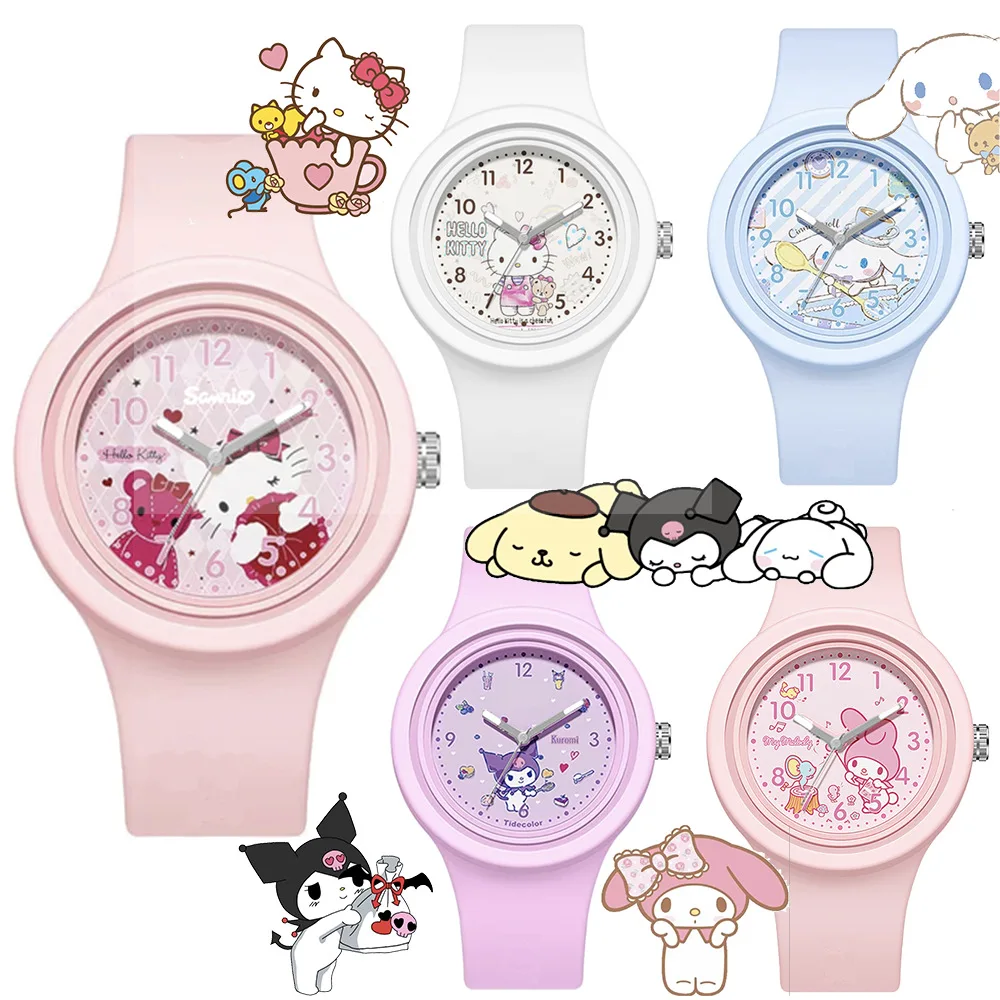 Sanrio Cinnamoroll Watch Kuromi Hello Kitty Silicone Strap Quartz Casual Cartoon Melody WristWatch Girls Children Birthday Gifts