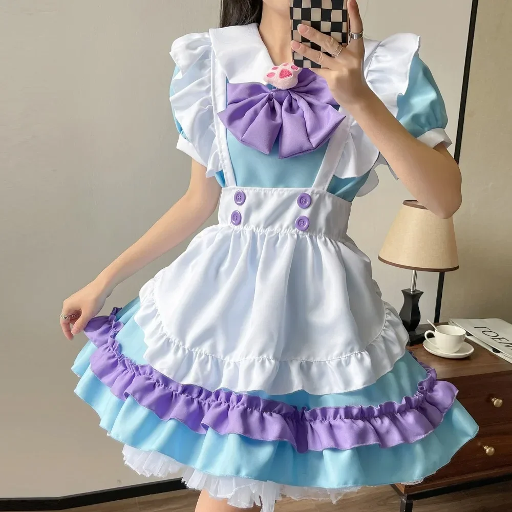 New Sweet Pink Blue Cute Skirt M-5XL Large Maid Dress Super Cute Big Bow Lolita Dress