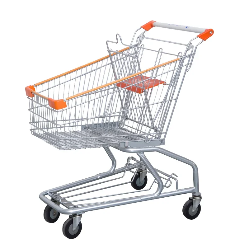 Asian Style Metal Trucks Shopping Trolley Supermarket Wire Trolley With Baby Seats