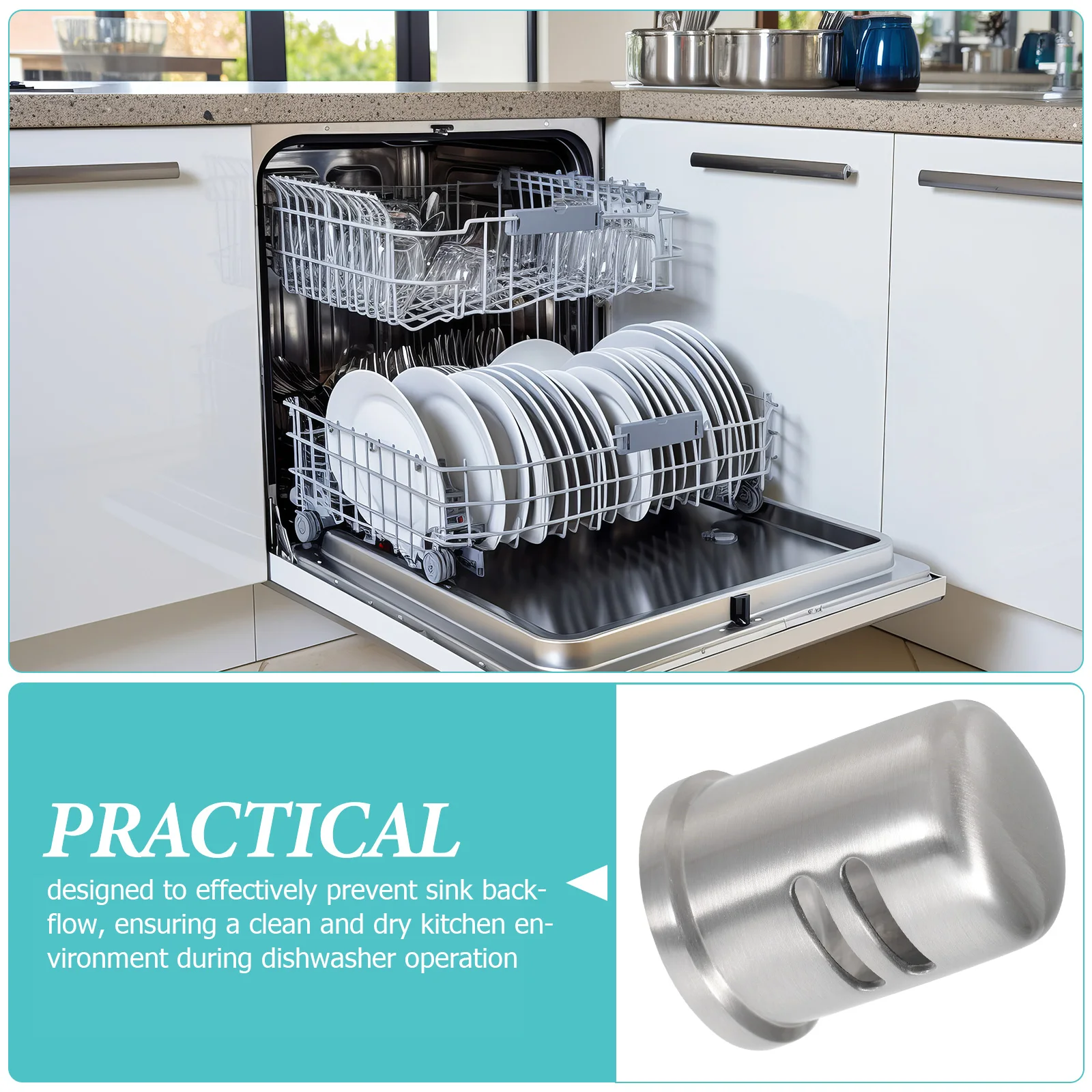 

Stainless Steel Dishwasher Air Gap Universal Sink Hole Cap Replacement Part Prevents Overflow Noise Reduction Durable Heat