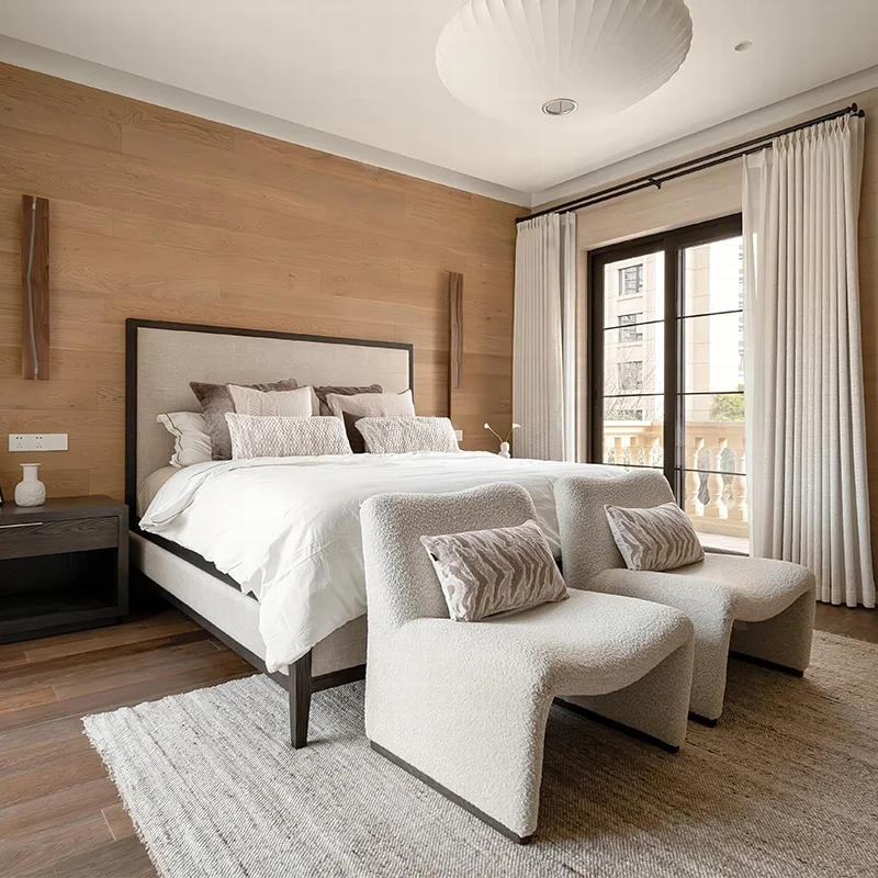 

Premium Francoise Fabric Panel Bed Footboard Convertible Solid Wooden Frame Chic Modern King Size Bedroom Set Manufacturer