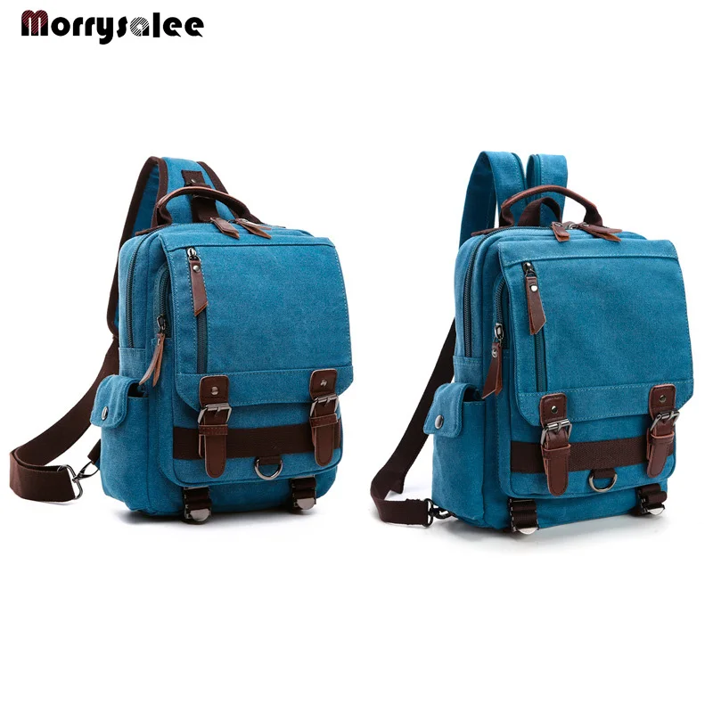 New Canvas Bag Men Bag Retro Shoulder Solid Color Zipper Single Root Double Root Vertical Section Square Menus Diagonal Package