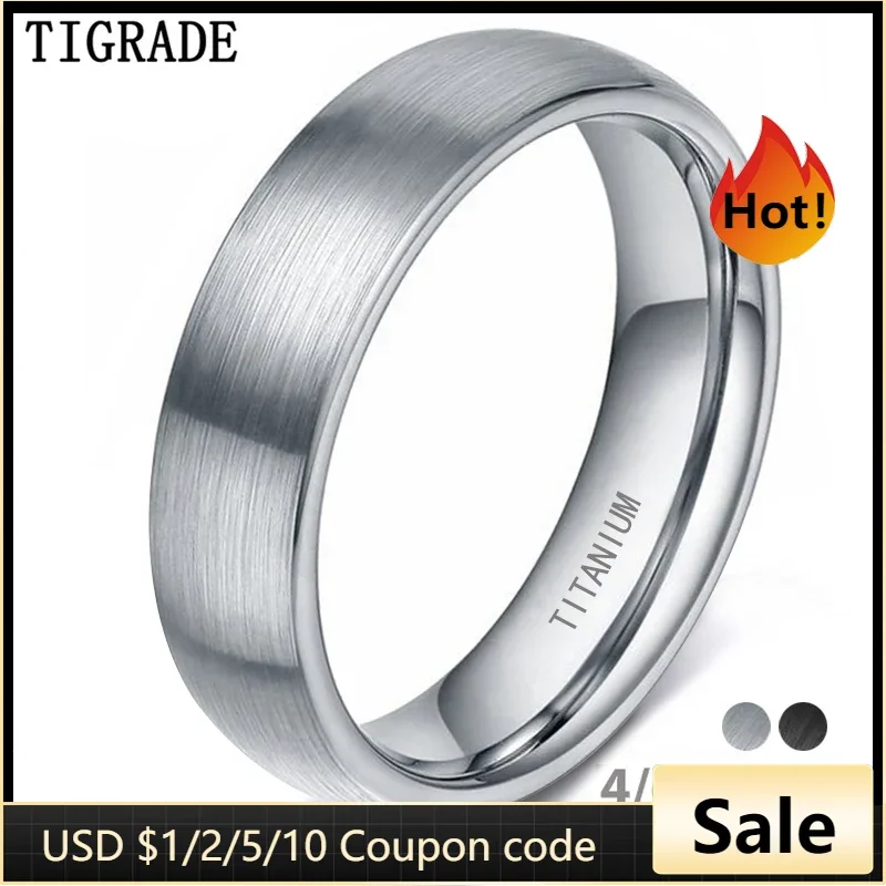 Tigrade 4/6/8mm Brushed Simple Silver/Black Color Titanium Ring Men Minimalist Wedding Band Engagement Rings Women Male Jewelry