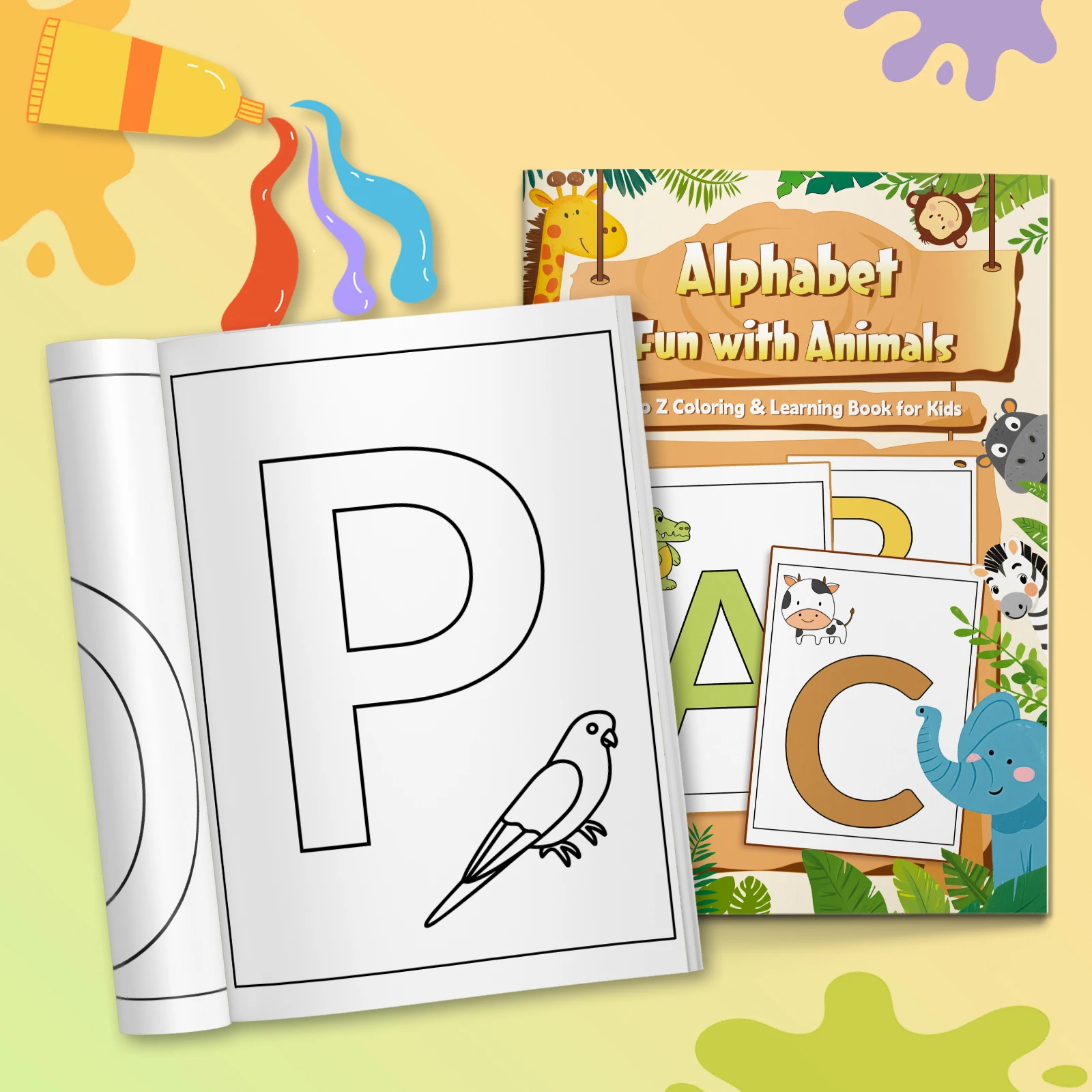 Children's alphabet coloring book, cute cartoon patterns, preschool early education workbook, boost your baby's hands-on skills