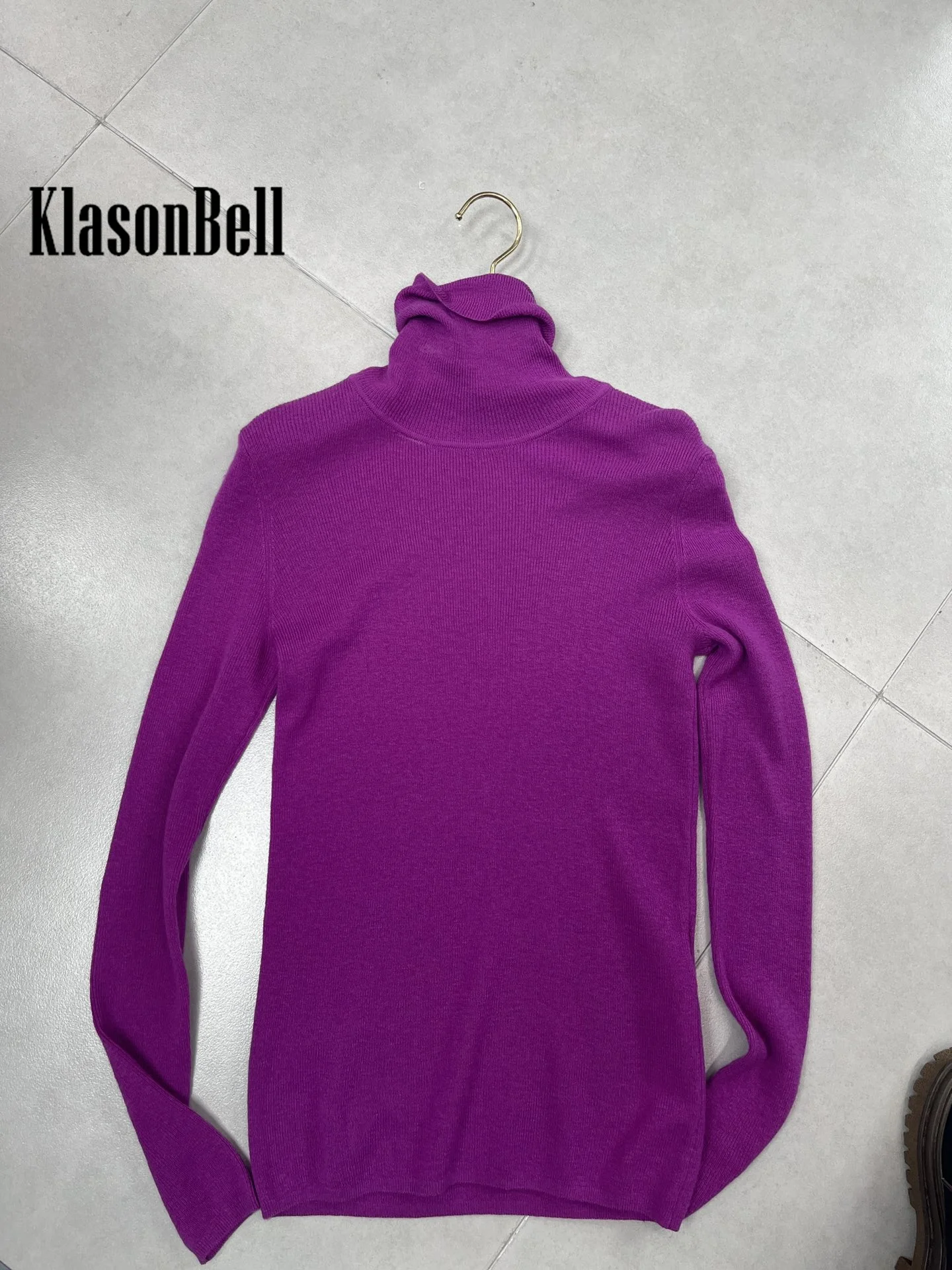 10.17 KlasonBell 100% Cashmere Knit Soft Fine Yarn Turtleneck Pullover Sweater Fashion Comfortable Subcoating Knitwear Women