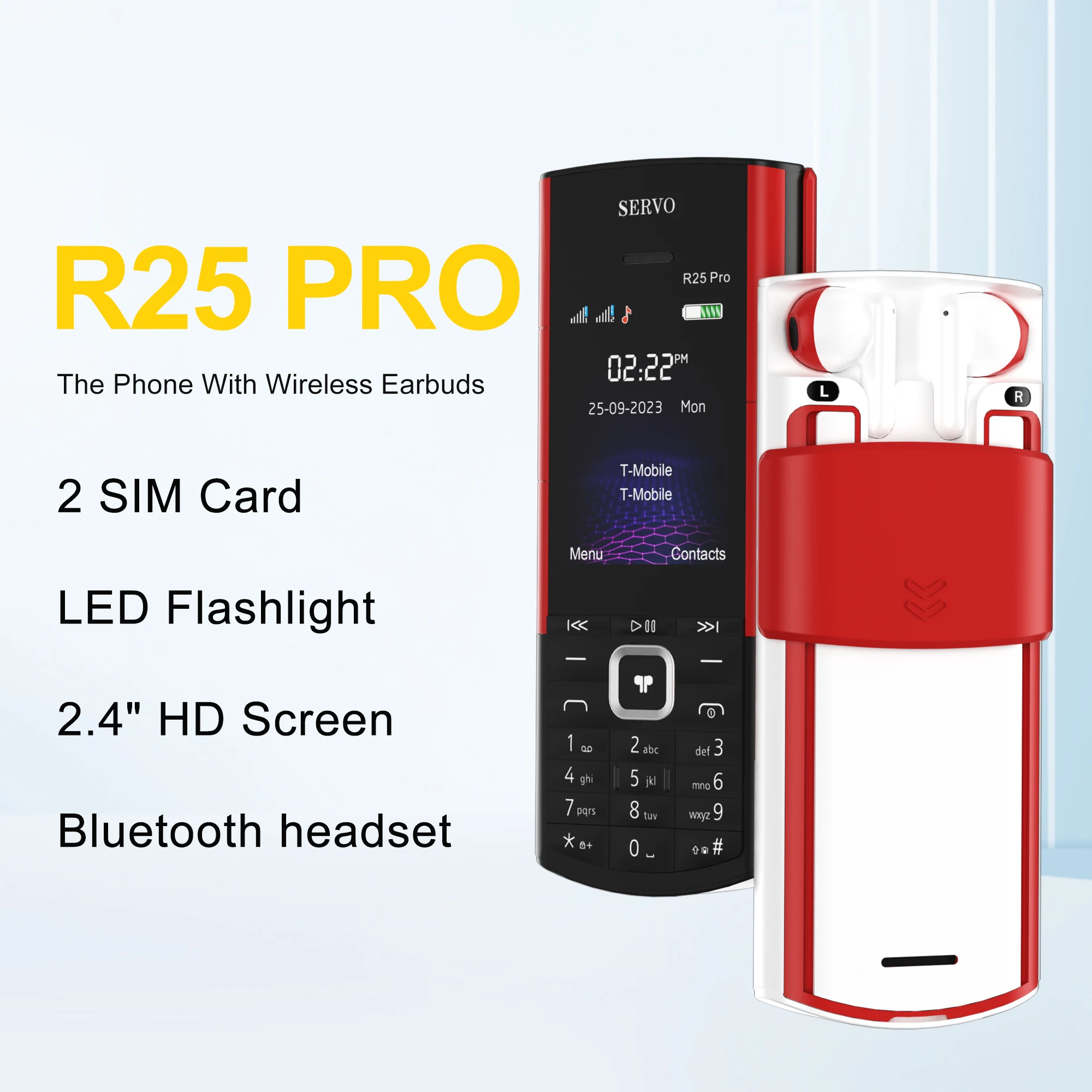 Original SERVO R25 PRO Feature Mobile Phone 2G GSM Call Recording Bluetooth Headset 2 SIM Standby Torch 2.4