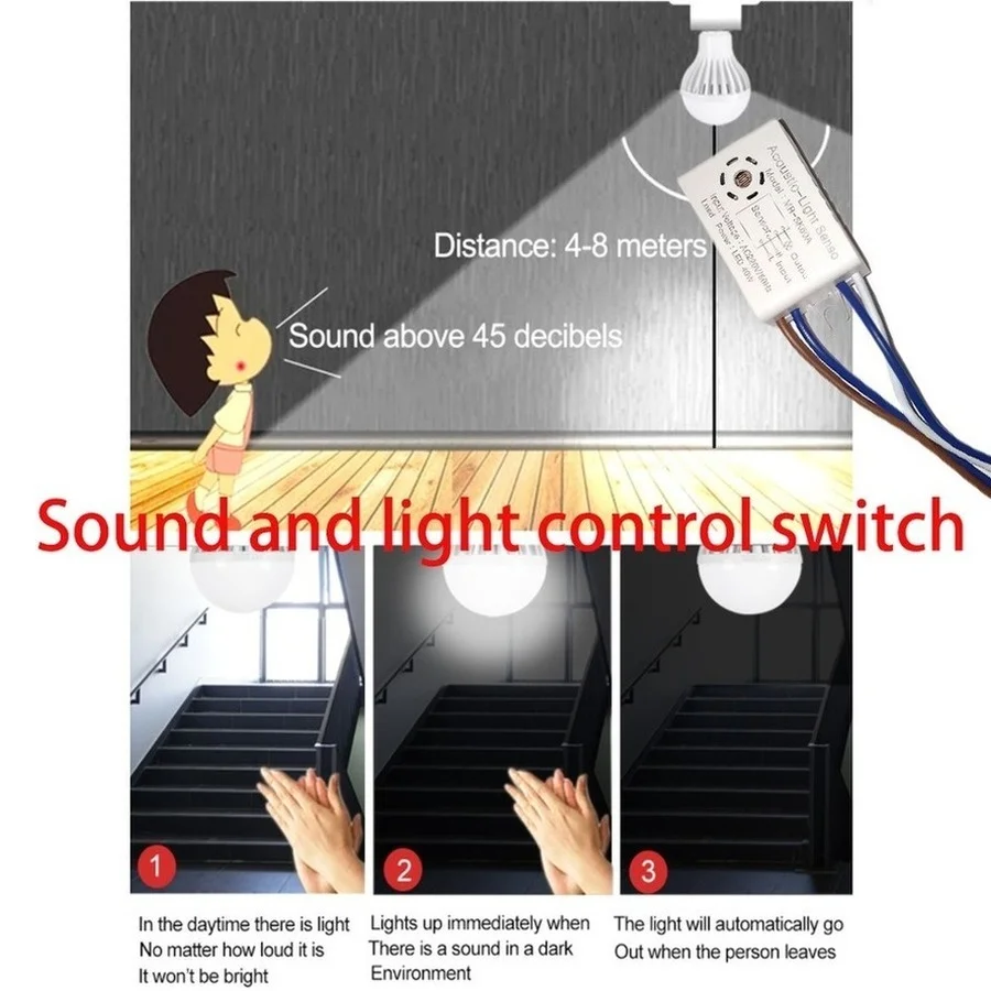 Muunnn Home Improvement Smart Switches Module 220V Detector Sound Voice Sensor Intelligent Auto on Off Light Switch Accessories