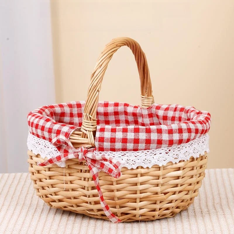 

Корзина с красной шапочкой в стиле Лолиты, весенняя прогулка, маленькая корзина из бамбука, плетеная пляжная корзина для хранения фотосессии