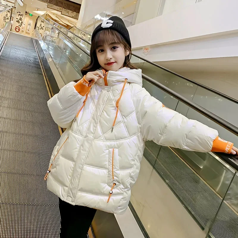 Girls Clothes Fashion Down Cotton Jacket Winter Thick Warm Letter Print Coat Children's Clothing Med-length Hooded Tops 4-14 Yrs image 6