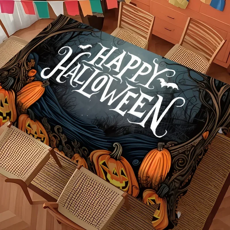 - 1 Set of Halloween House Garden Tablecloth - Vibrant Halloween-themed polyester tableclothzyc