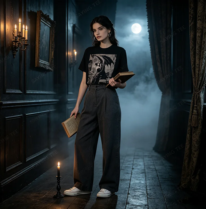 Vampirkuss | Romantisches Goth Gothic Grunge Alt Ästhetisches T-Shirt Y2k Dramatischer Horror Dunkelheit Halloween Kostüm Neuartiges Geschenk – Detail 5