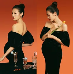 Sexy Vintage Black Maternity Dresses for Party Dress for pregnant women photoshoot Photography Props Pregnancy Clothes