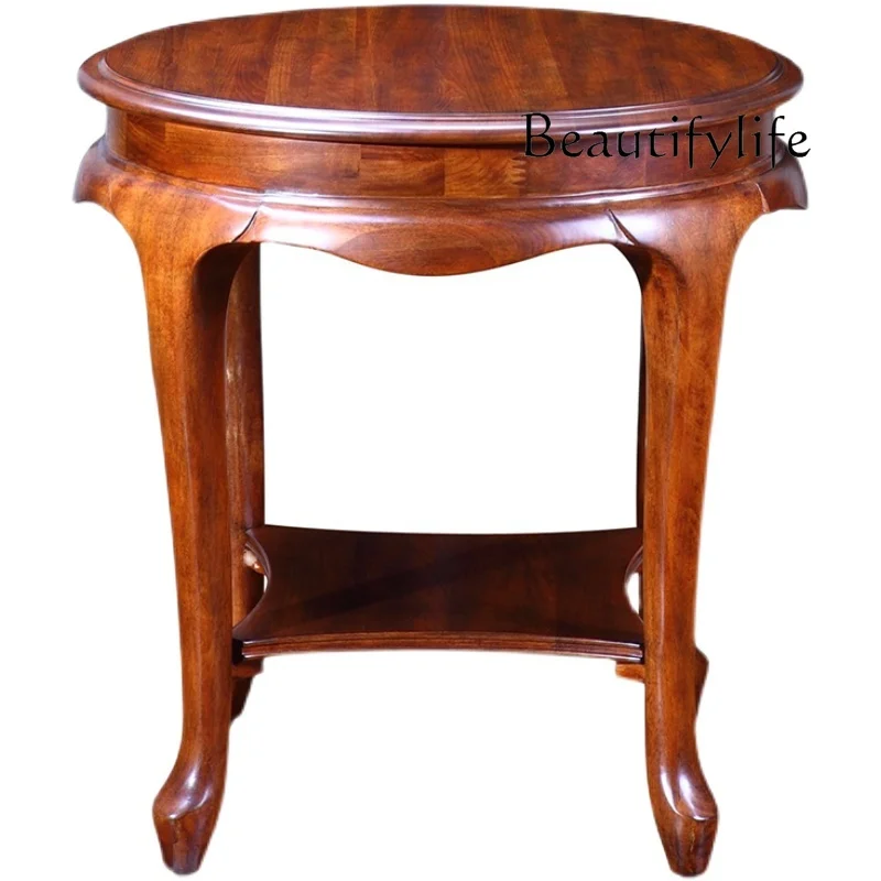 

American-Style Solid Wood Small round Table Living Room Sofa Side Table European-Style round Small Coffee Table Villa