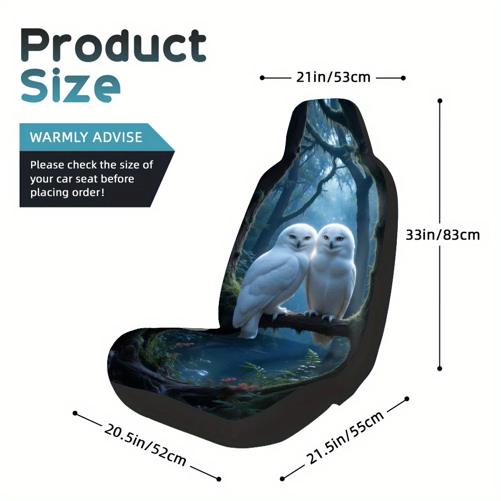 2pcs, Modern Owls In Enchanted Forest Design Front Seat Covers, Fresh Look For Car Interior With Front Seat, Keeps Front Seats C