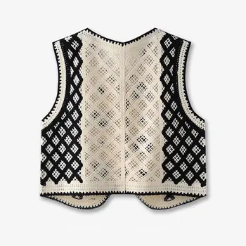 Virkad väst för kvinnor Öppen stickad blommig ärmlös tröja stickad väst Tonårsflicka Boho semesteroutfit 10 best sales Floral vest - №8