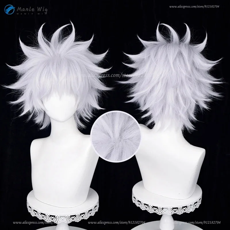 Type 2 /Silver White Zoldyck Cosplay Wig 30cm Short Killua Zaoldyeck Anime Cos Wigs Heat Resistant Synthetic Hair