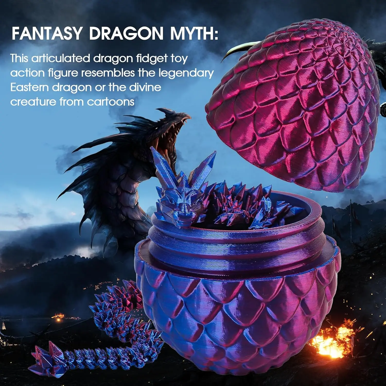 3D Printed Dragon Eggs Crystal Flying Dragon Ornaments Children's Toys Easter Egg Sculpture Desktop Decoration Creative Gifts