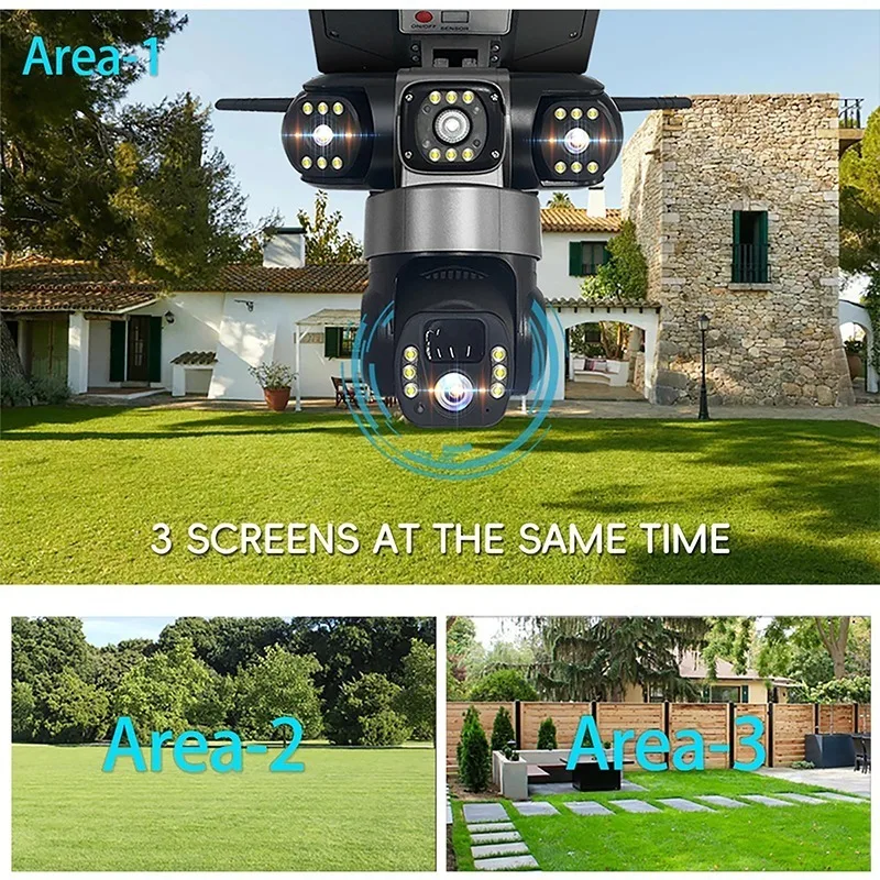 Outdoor Solar Streetlight Surveillance Camera 4G Wifi 3-Lens 15MP Remote Control Security Cameras Night Vision Motion Sensor