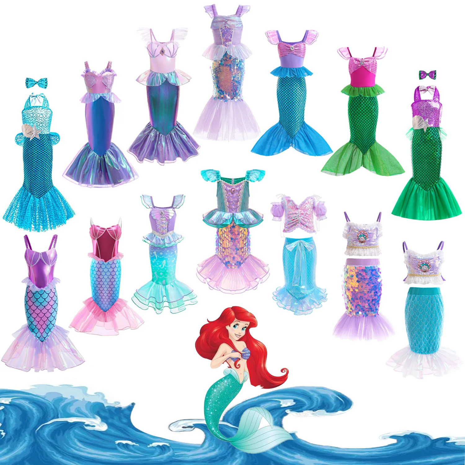 

Платье русалки для маленьких девочек, карнавальный костюм принцессы русалки на Хэллоуин, платье с летящими рукавами «рыбий хвост», нарядное платье для дня рождения