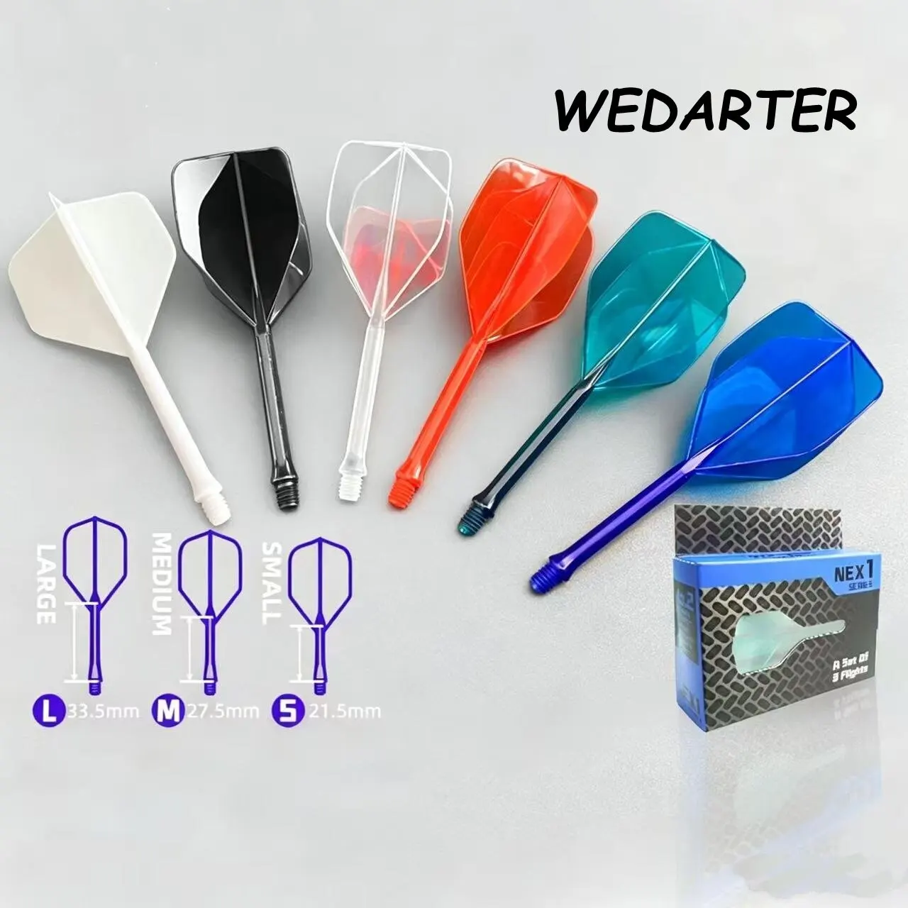 

WEDARTER Integrated Dart Shaft and Flight,Big Wing Shape Set of 3 Pcs-Transparent Color，Dart Accessories